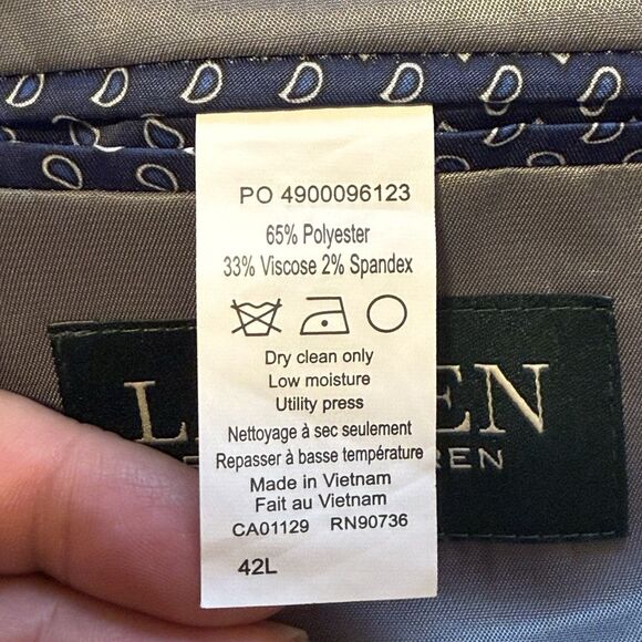 Lauren Ralph Lauren Men’s 42L Blazer Sport Coat Gray Houndstooth Blue Windowpane - Picture 12 of 12